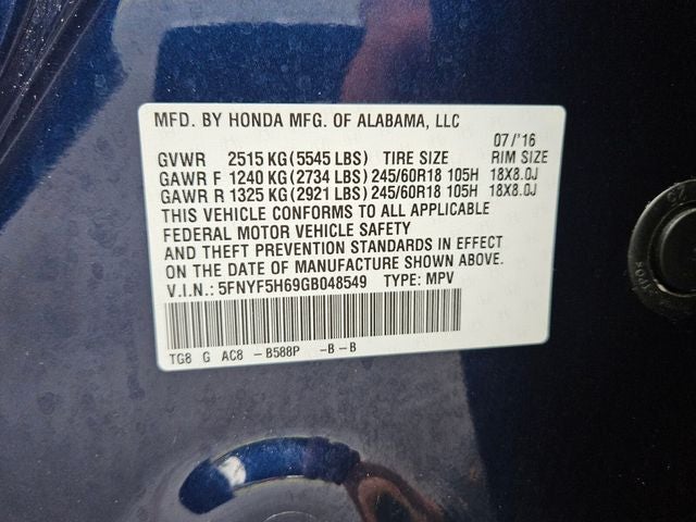 2016 Honda Pilot EX-L w/Honda Sensing